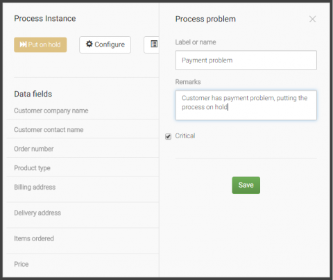 Screenshot of a process problem raised by a user