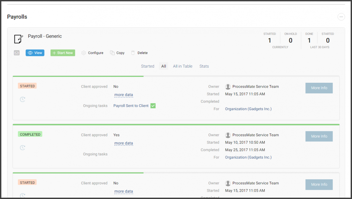 Screenshot: process repository - payroll process instances